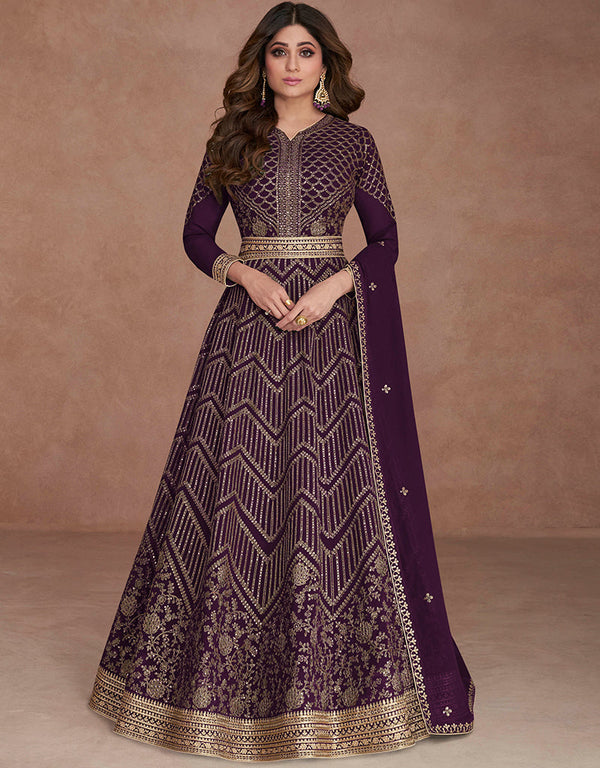 Wine Real Georgette N/A Anarkali