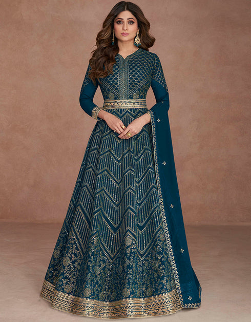 Teal Real Georgette N/A Anarkali