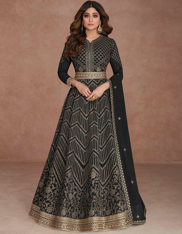 Black Real Georgette N/A Anarkali