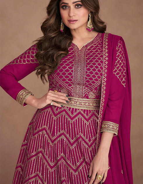 Pink Real Georgette N/A Anarkali Closure View