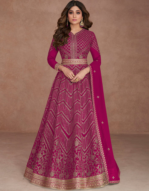 Pink Real Georgette N/A Anarkali