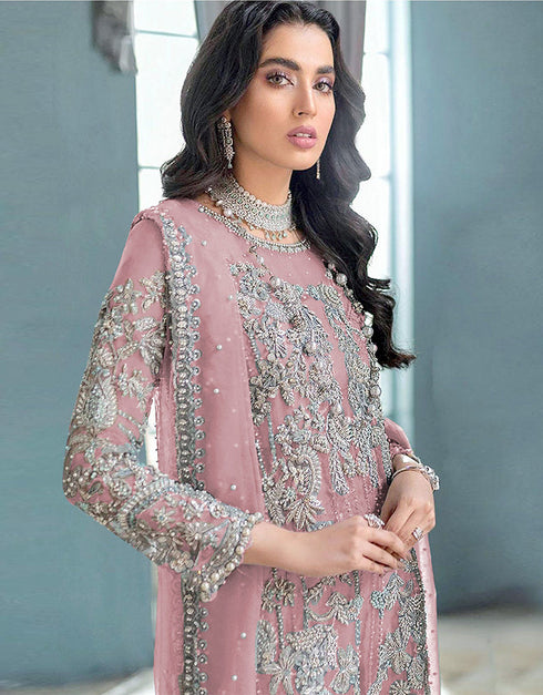 Pink Organza Silk Pant Straight Closure View