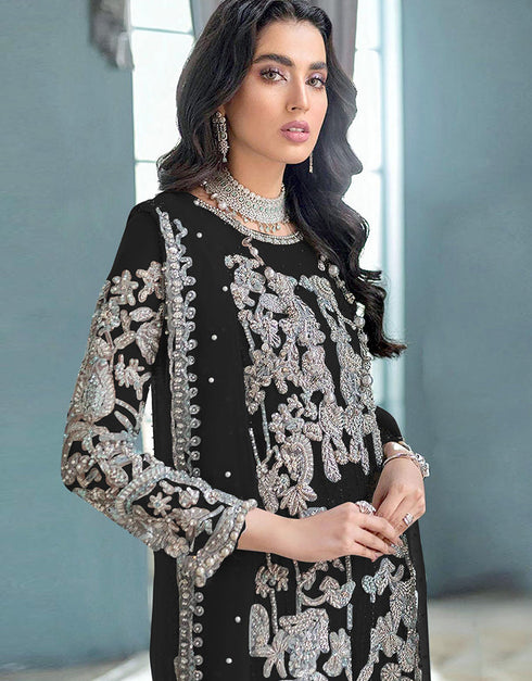 Black Organza Silk Pant Straight Closure View