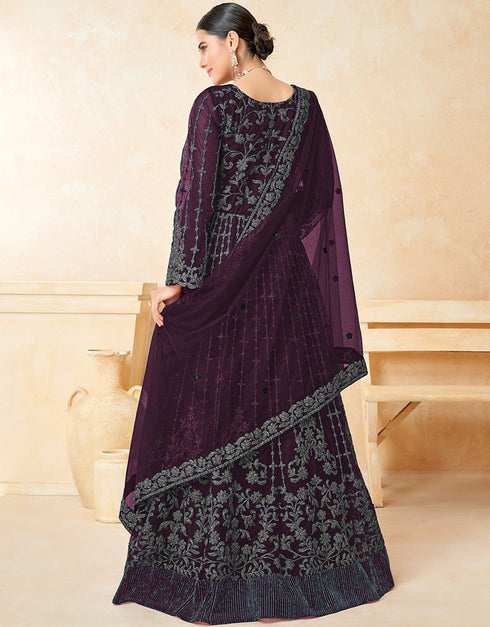 Wine Net Pant Anarkali Closure View