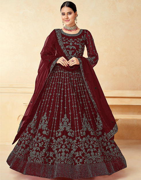 Maroon Net Pant Anarkali