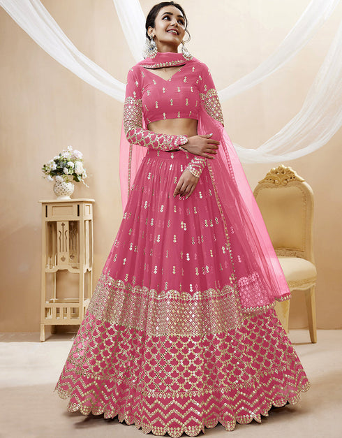 Pink Georgette Lehenga Choli Closure View