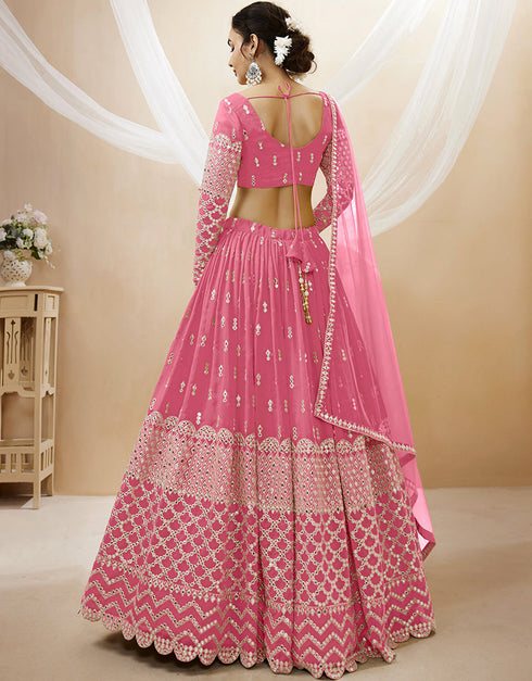 Pink Georgette Lehenga Choli Back View