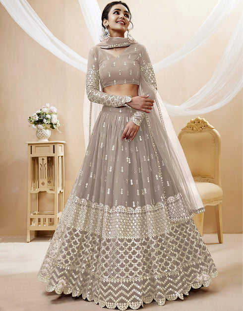 Grey Georgette Lehenga Choli Closure View