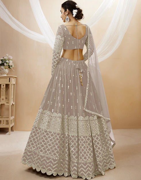 Grey Georgette Lehenga Choli Back View