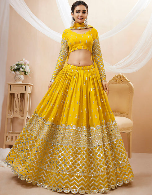 Yellow Georgette Lehenga Choli Closure View