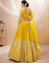 Yellow Georgette Lehenga Choli Back View