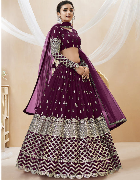 Wine Georgette Lehenga Choli Closure View