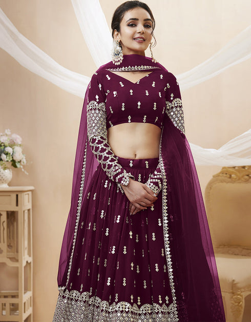 Wine Georgette Lehenga Choli Salwar Kameez