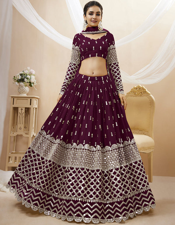 Wine Georgette Lehenga Choli