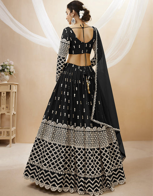 Black Georgette Lehenga Choli Back View