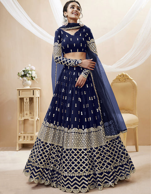 Navy Blue Georgette Lehenga Choli Closure View