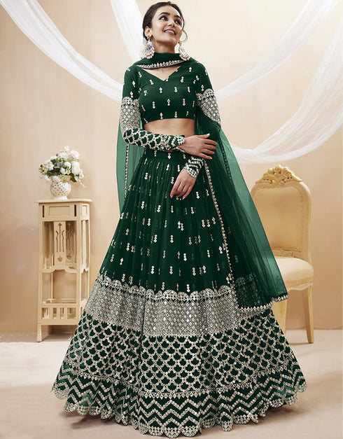 Green Georgette Lehenga Choli Closure View