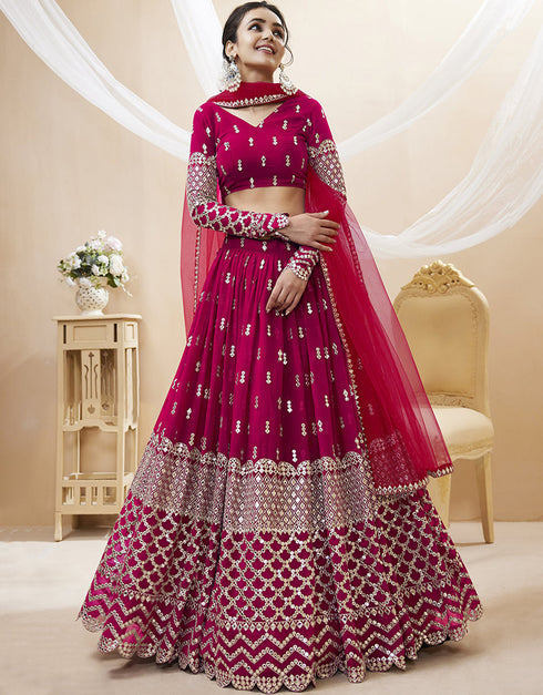 Hot Pink Georgette Lehenga Choli Closure View