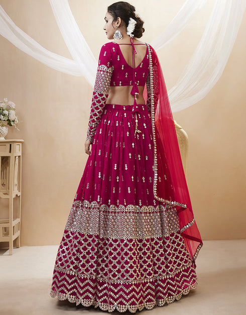 Hot Pink Georgette Lehenga Choli Back View