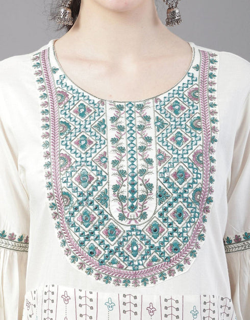 White Rayon Pant Straight Salwar Kameez