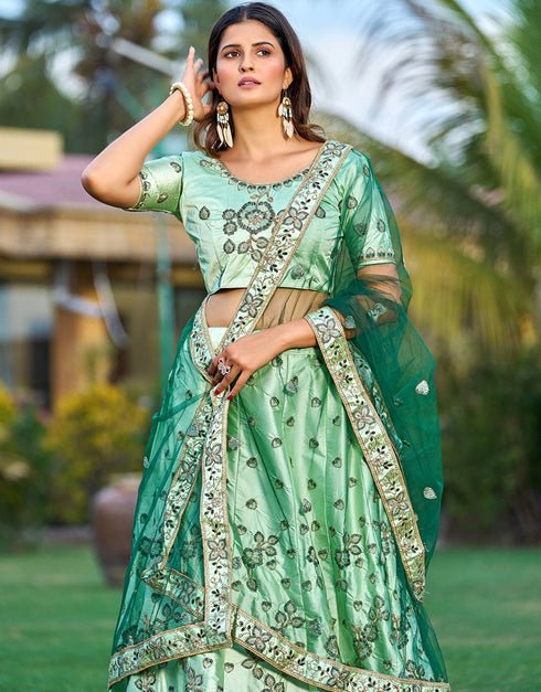 Green Satin Lehenga Choli Salwar Kameez
