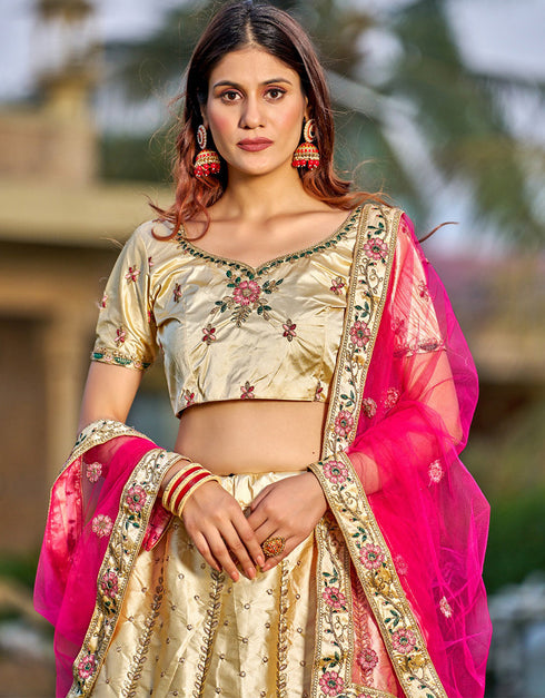 Cream Satin Lehenga Choli Salwar Kameez