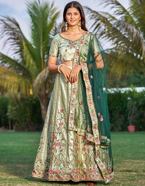Light Green Satin Lehenga Choli