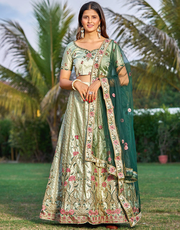Light Green Satin Lehenga Choli