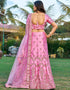 Pink Satin Lehenga Choli Back View