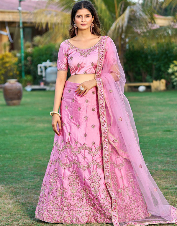 Pink Satin Lehenga Choli