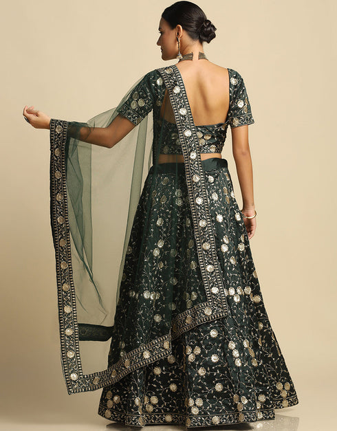 Green Taffeta Lehenga Choli Back View