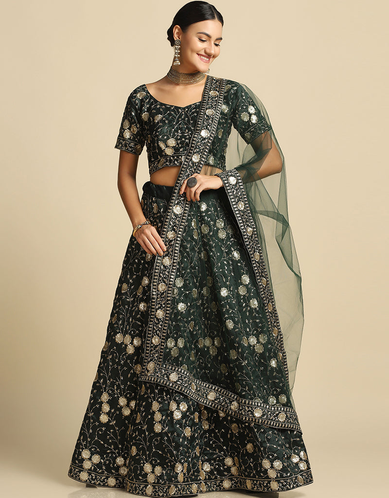 Green Taffeta Lehenga Choli