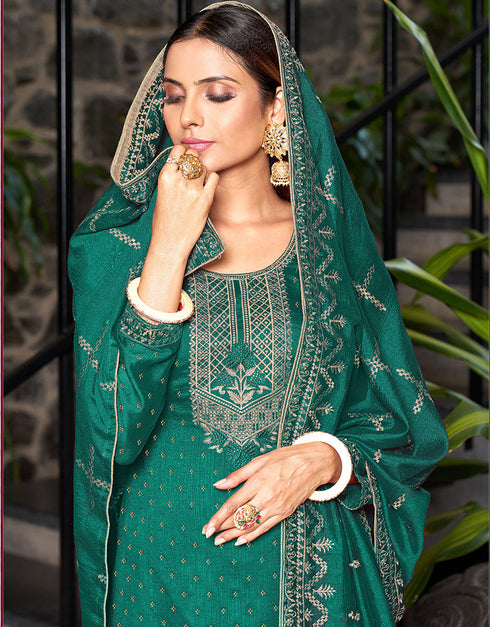 Surfie Green Blooming Vichitra Pant Straight Closure View