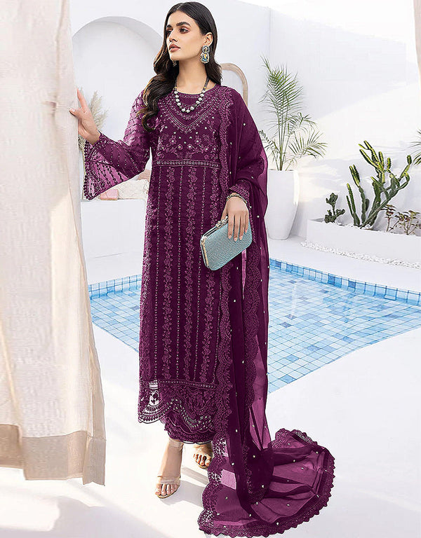 Purple Organza Silk Pant Straight