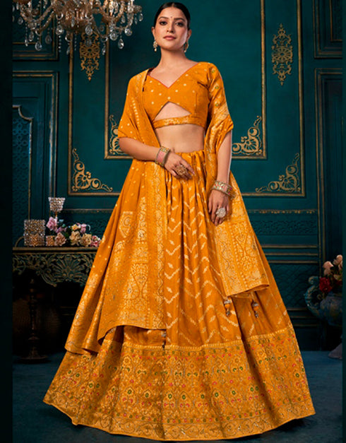 chic dark orange dola silk designer traditional wear lehenga choli collection with dark orange dola silk ie-1752 Front View