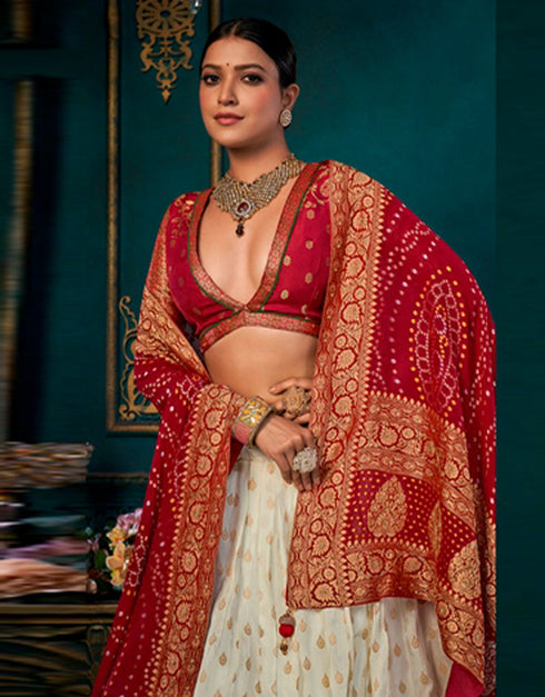 trendy pale carmine dola silk designer traditional wear lehenga choli collection with vanilla dola silk ie-1753 Close-up View