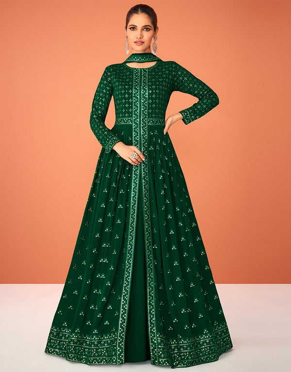 Real Georgette Dark Green Suit Suit Lehenga Bottom