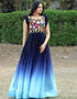 Blue Trendy Designer Faux Blooming Readymade Gown Closure View