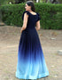 Blue Trendy Designer Faux Blooming Readymade Gown Back View