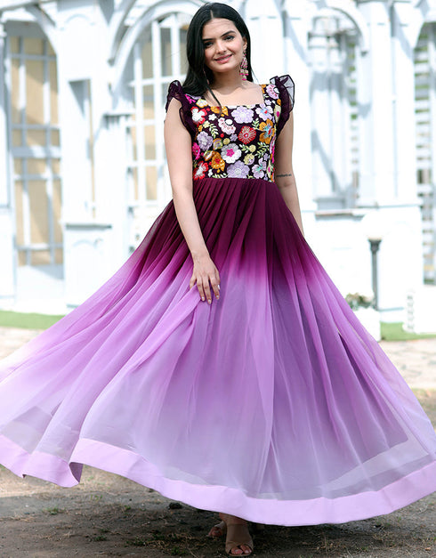 Wine Trendy Designer Faux Blooming Readymade Gown