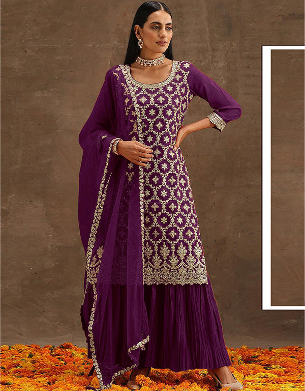 Purple Faux Georgette Palazzo Straight