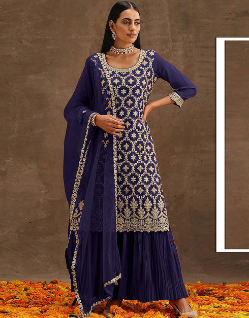 Blue Faux Georgette Palazzo Straight