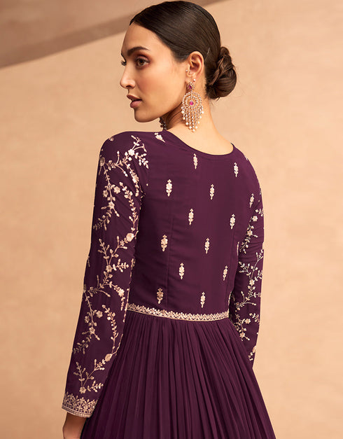 Wine Real Georgette N/A Anarkali Salwar Kameez
