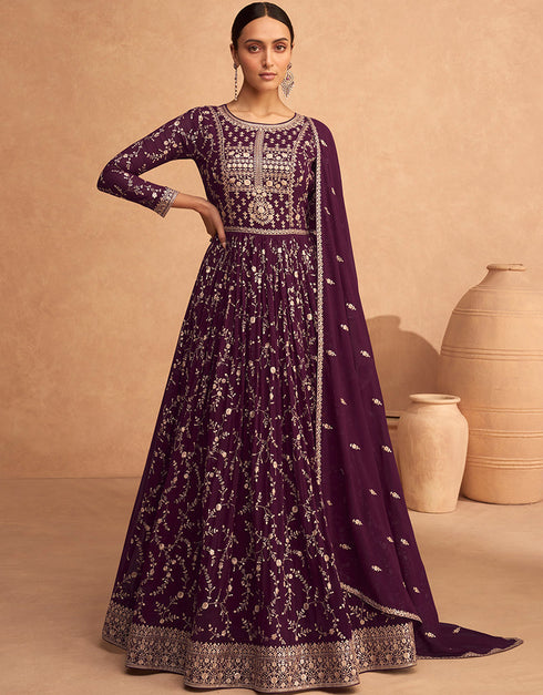 Wine Real Georgette N/A Anarkali