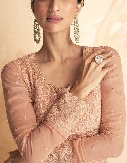Peach Real Georgette N/A Anarkali Back View