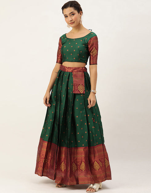 Green Lichi Silk Lehenga Choli Back View