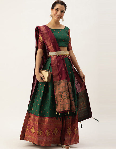 Green Lichi Silk Lehenga Choli