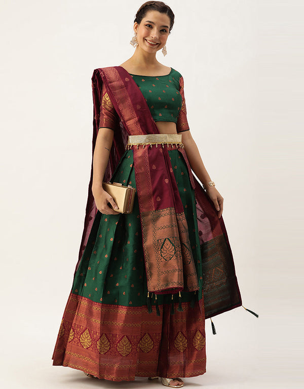 Green Lichi Silk Lehenga Choli