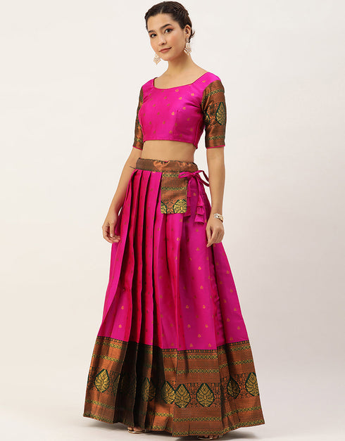 Pink Lichi Silk Lehenga Choli Back View