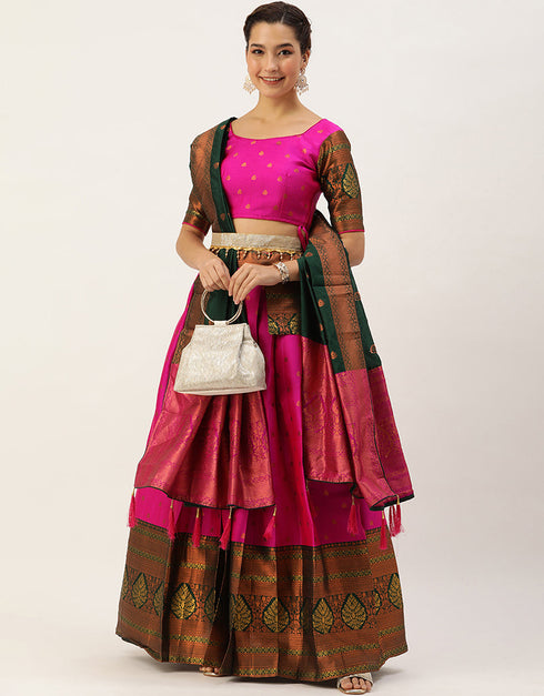 Pink Lichi Silk Lehenga Choli